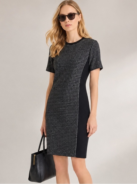 J. Crew Dresses & Skirts - J.Crew Mixed Houndstooth Tweed & Leather Dress | Size 2 Tall | Classic Career